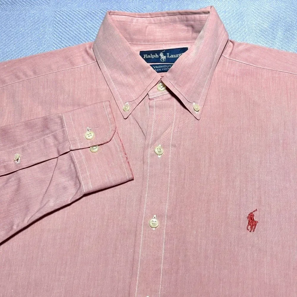 Ralph Lauren Yarmouth Solid Pink Front Button Down‎ Shirt Men's Size 15.5